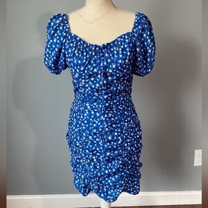 Shein blue white floral ruched dress